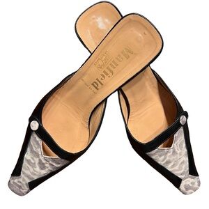 VTG MANFIELD UK ALL LEATHER AND SNAKE EMBOSSED MULE KITTEN HEELED PUMPS